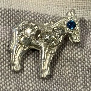 Vintage donkey lapel pin silver rhinestones blue eye Democratic Party